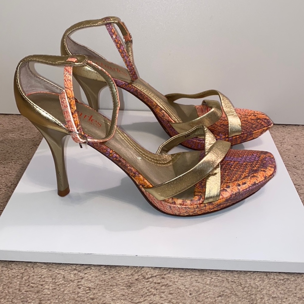 Charles David snakeskin print leather heels